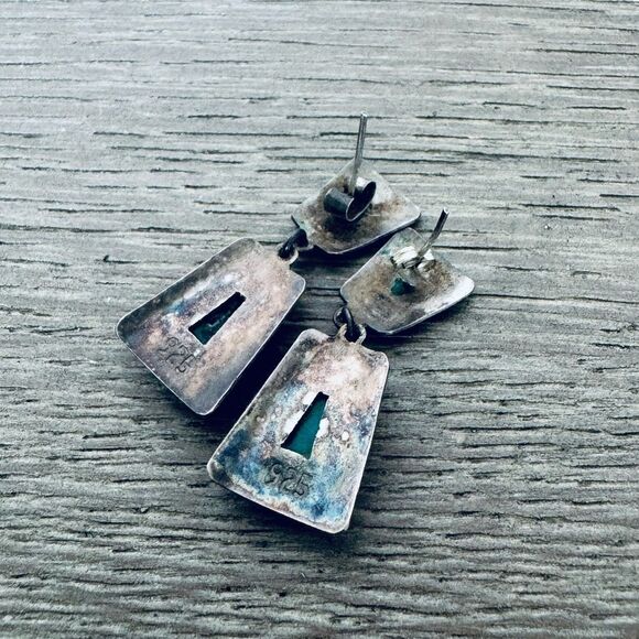 Vintage 925 Sterling Silver Tribal Aztec Earrings - Picture 2 of 4